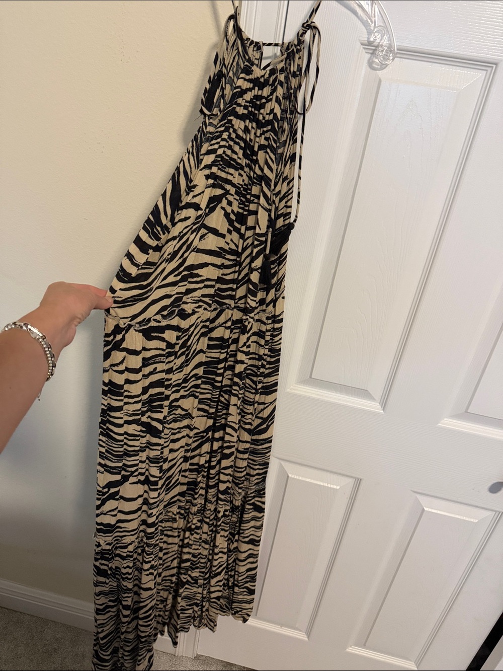 Black & Cream Zebra-Print Halter Maxi dress